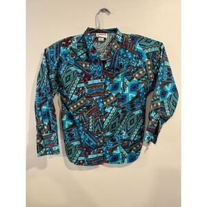 Banjo Shirt Women's Small Multicolor Geometric Long Sleeve Collared Button-Up